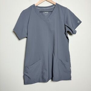 WonderWink W123 Womens V-Neck Scrub Top S Gray Short Sleeve Medical Caretaker